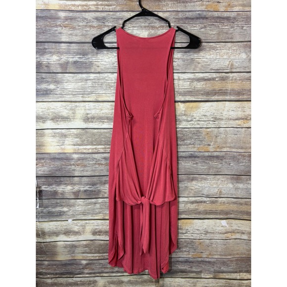 Lucky Brand Coral Pink Midi Tank Dress Flowy‎ Front Tie Round Hem L Large Jersey - Picture 3 of 6